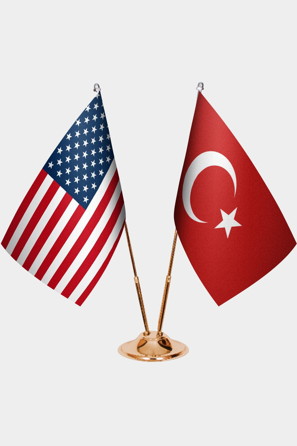 ABD ve Türkiye İkili Masa Bayrağı Seti kurulum görünümü