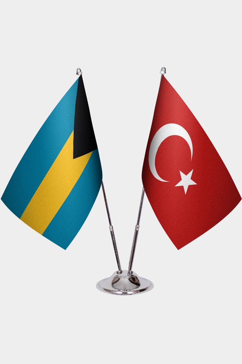 Bahamalar ve Türkiye İkili Masa Bayrağı Seti