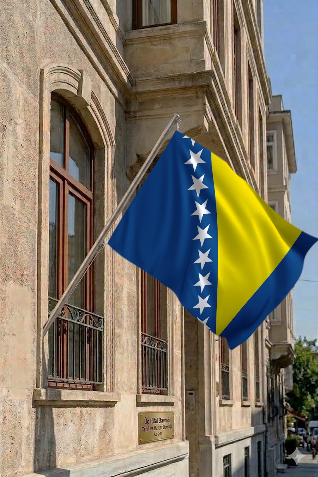Bosna-Hersek Teleskopik Duvar Bayrağı Seti yakın çekim