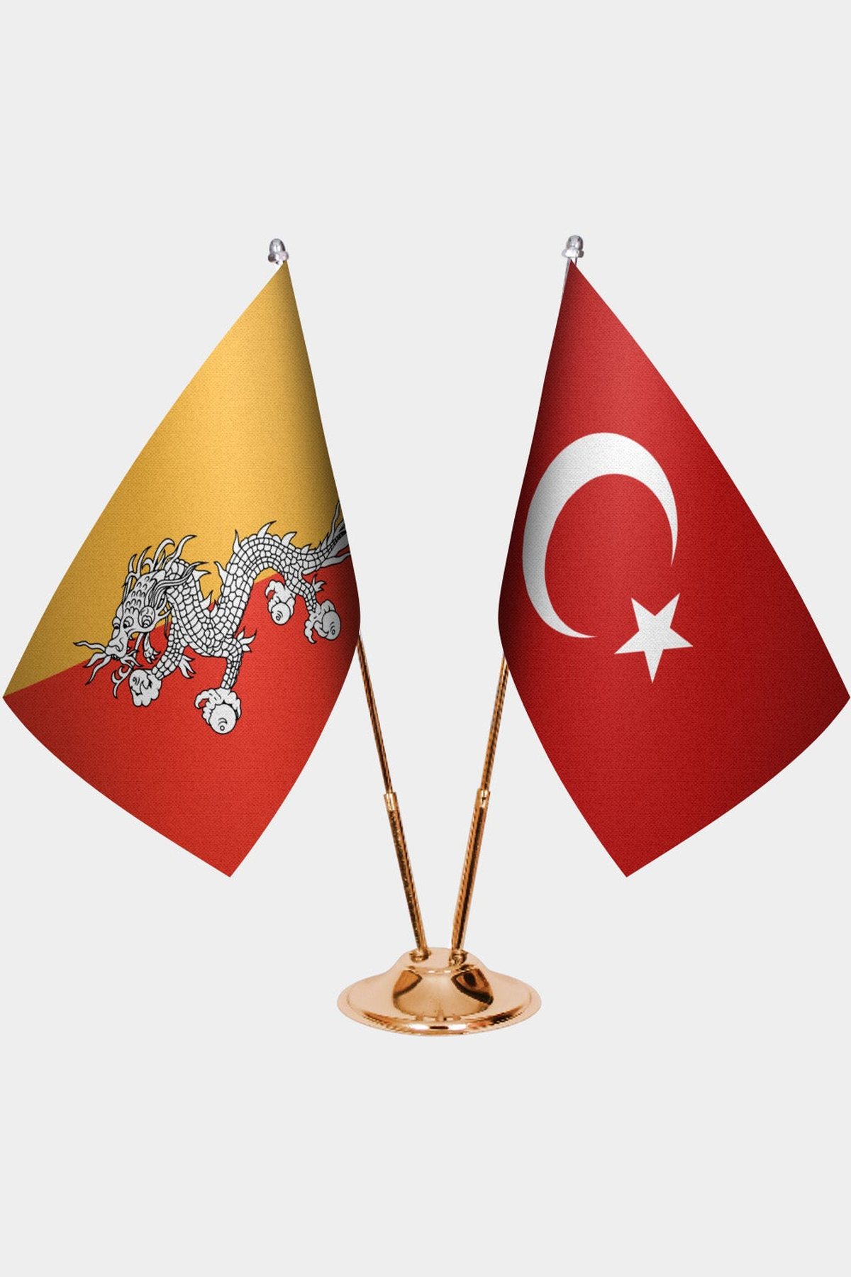 Butan ve Türkiye İkili Masa Bayrağı Seti kurulum görünümü