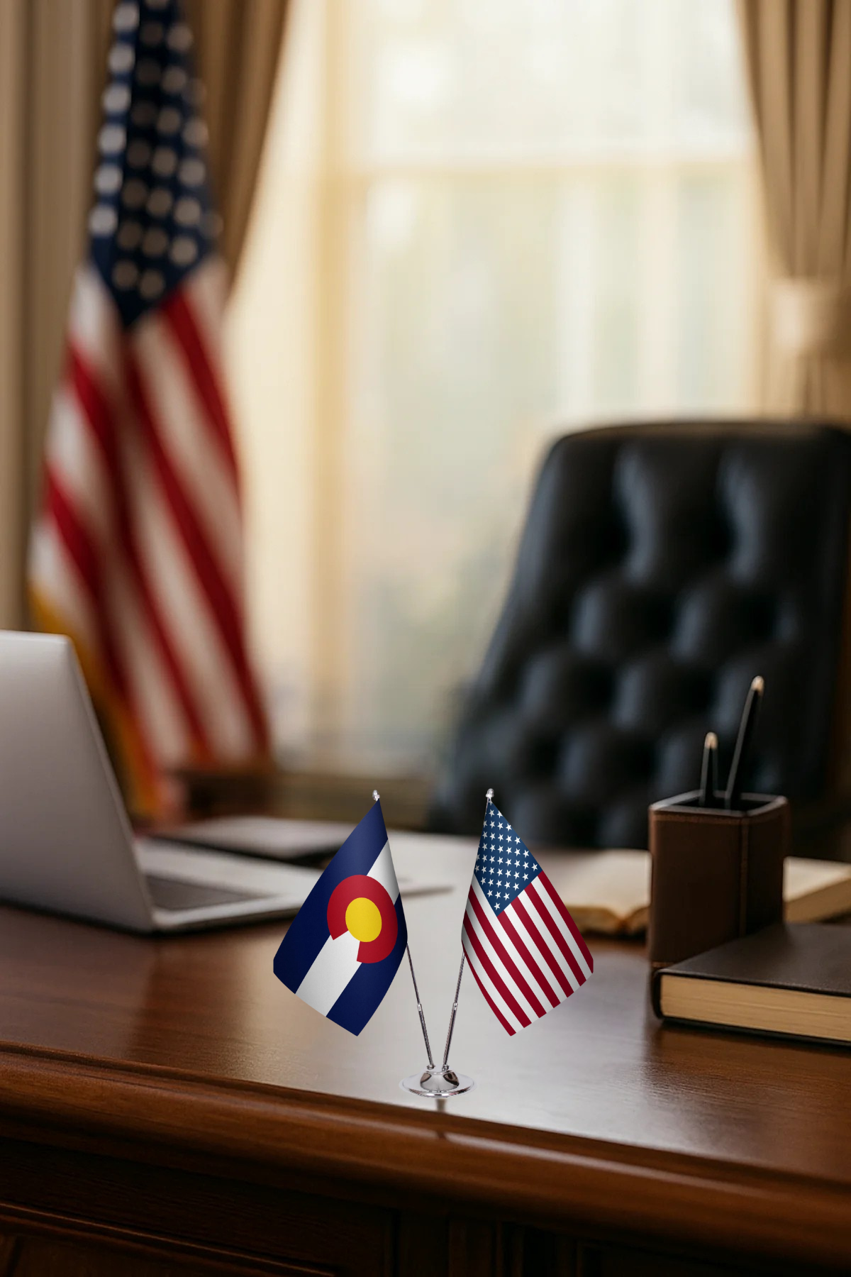 Colorado ve ABD İkili Masa Bayrağı Seti detay görünümü