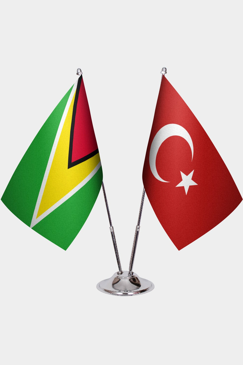 Guyana ve Türkiye İkili Masa Bayrağı Seti