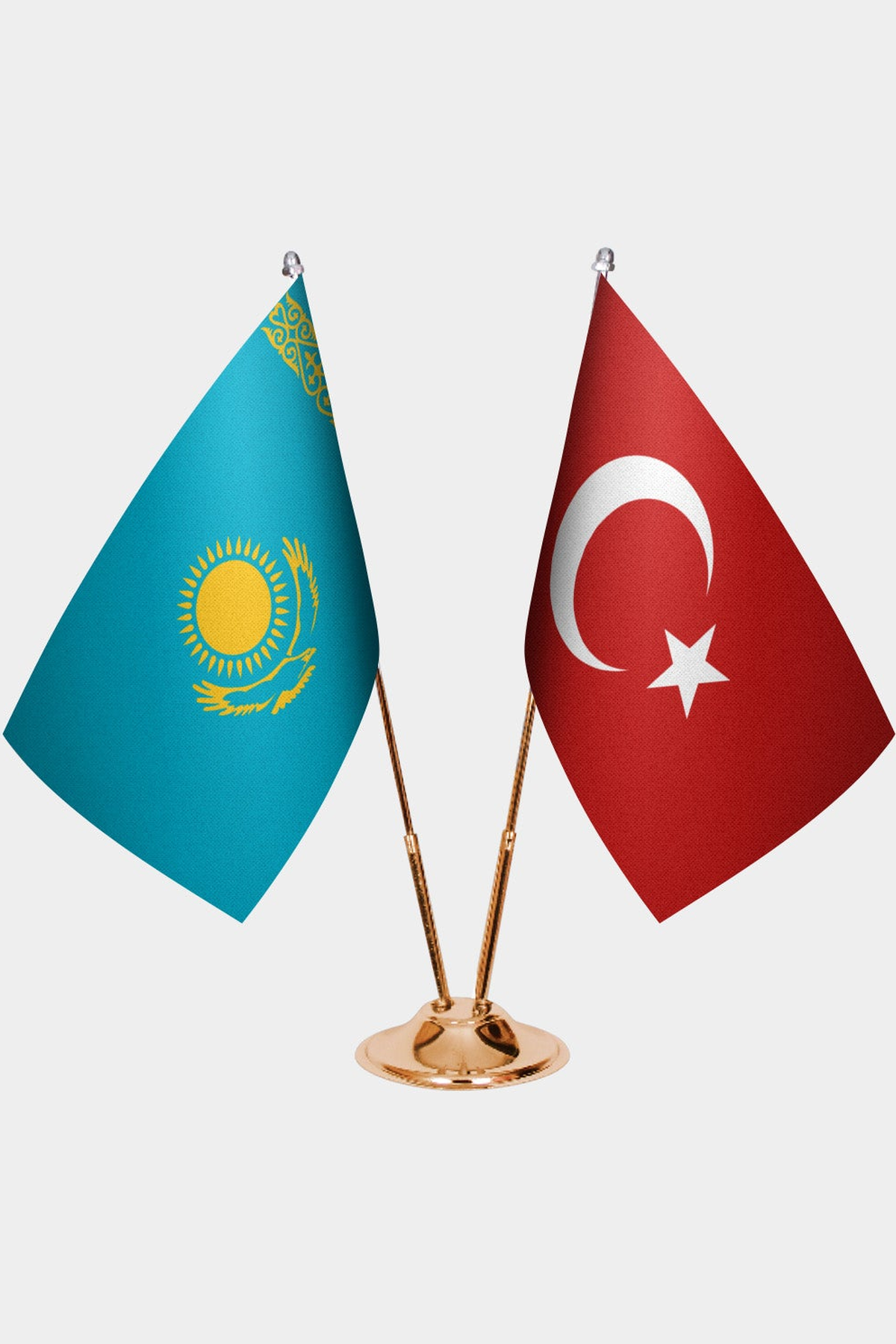 Kazakistan ve Türkiye İkili Masa Bayrağı Seti kurulum görünümü