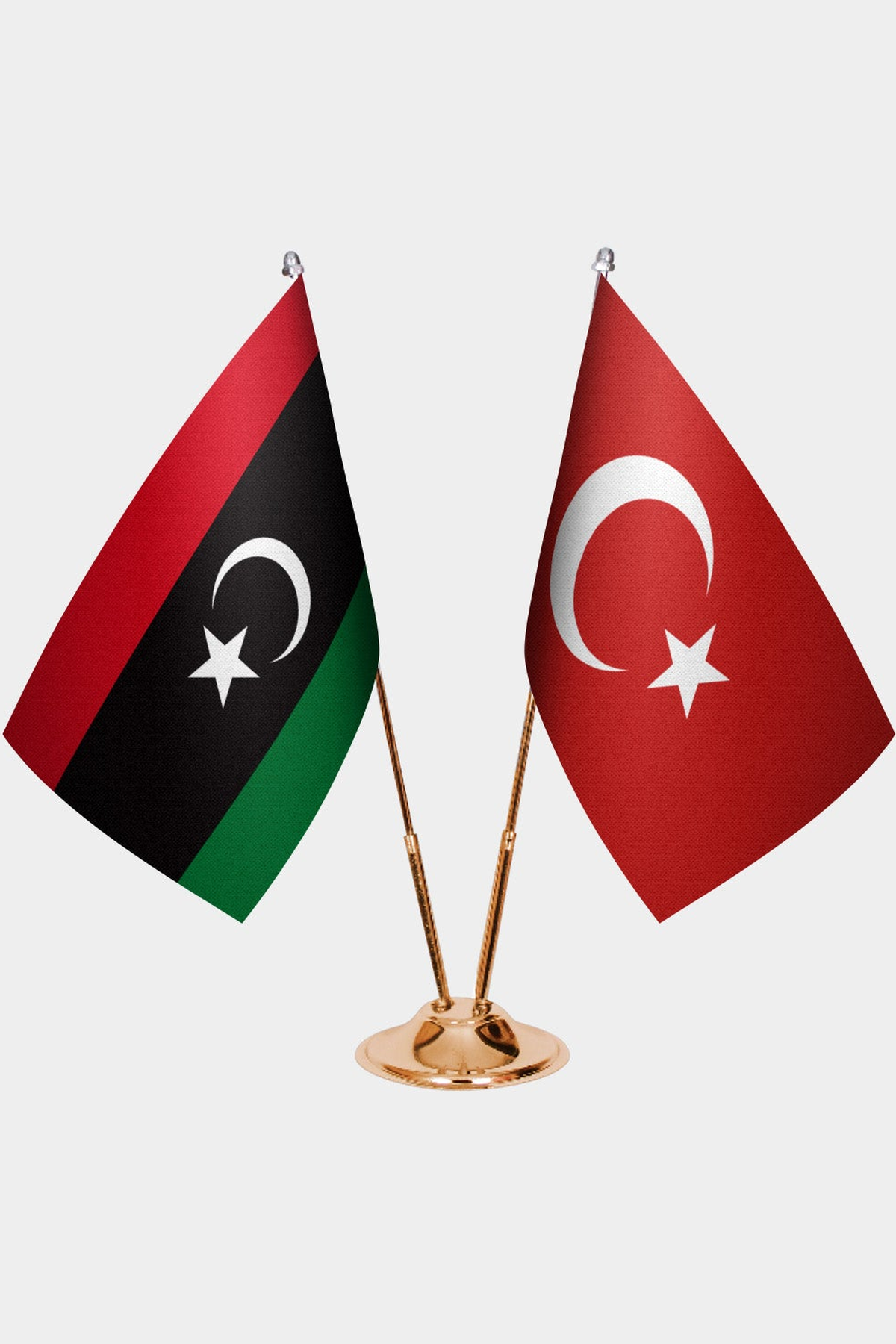 Libya ve Türkiye İkili Masa Bayrağı Seti kurulum görünümü