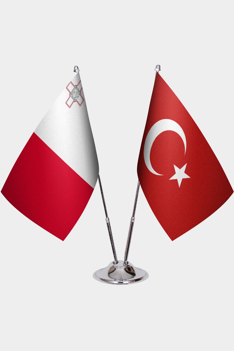 Malta ve Türkiye İkili Masa Bayrağı Seti