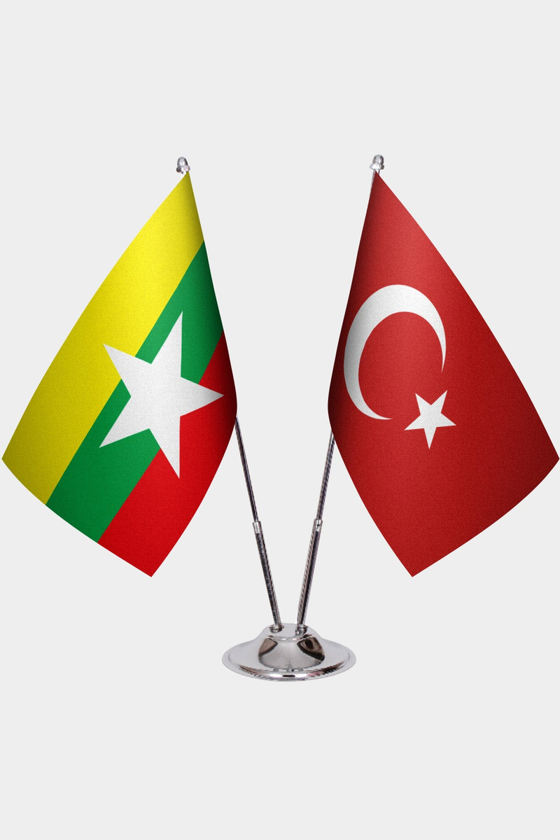 Myanmar ve Türkiye İkili Masa Bayrağı Seti