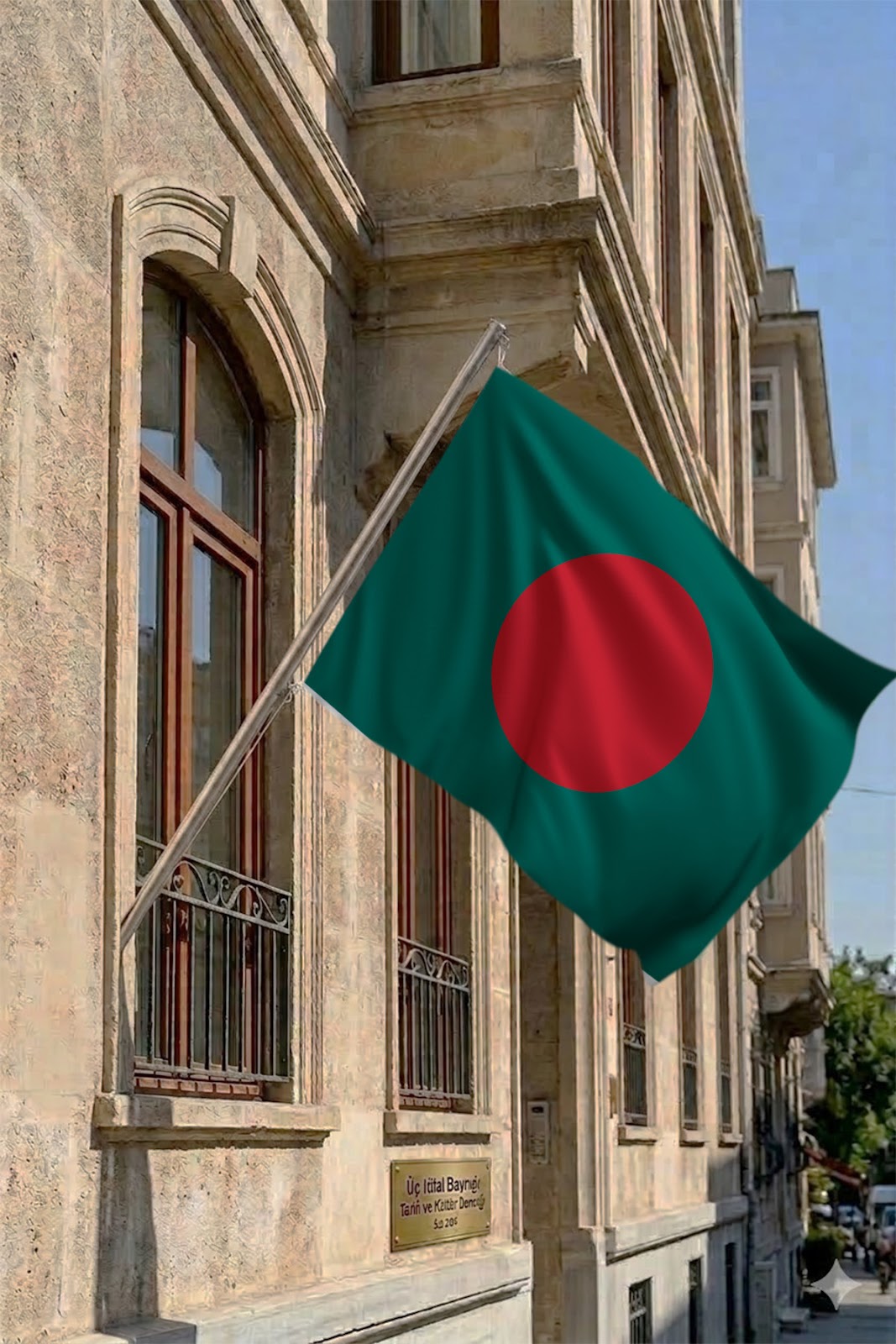 Bangladeş Teleskopik Duvar Bayrağı Seti yakın çekim