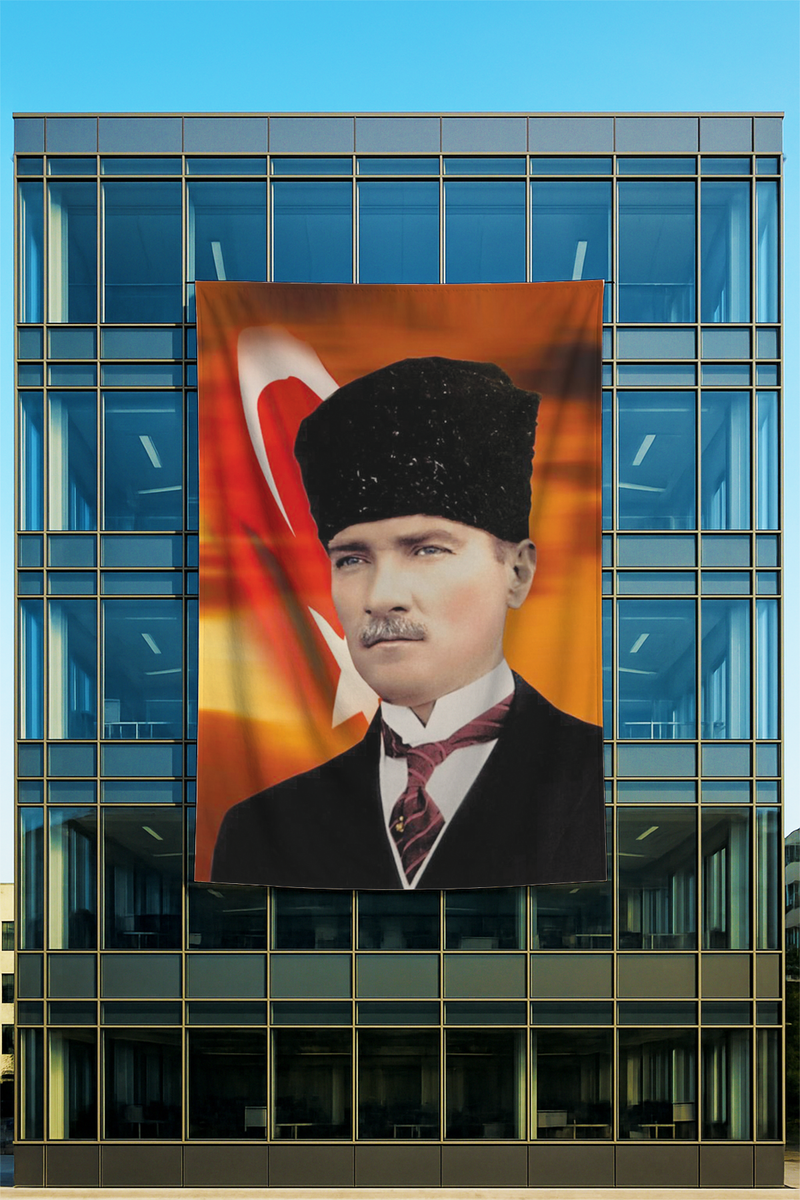 Raşel Kumaş Kalpaklı Atatürk Posteri Bordo Kravatlı