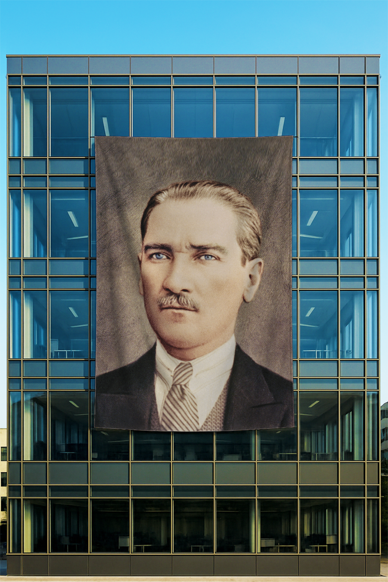 Raşel Kumaş Atatürk Portresi Posteri Gri Tonlu