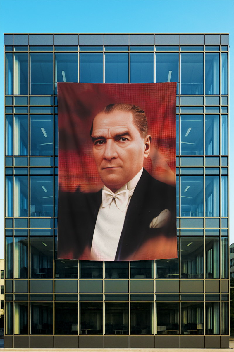 Raşel Kumaş Atatürk Portresi Posteri Kırmızı Zeminli