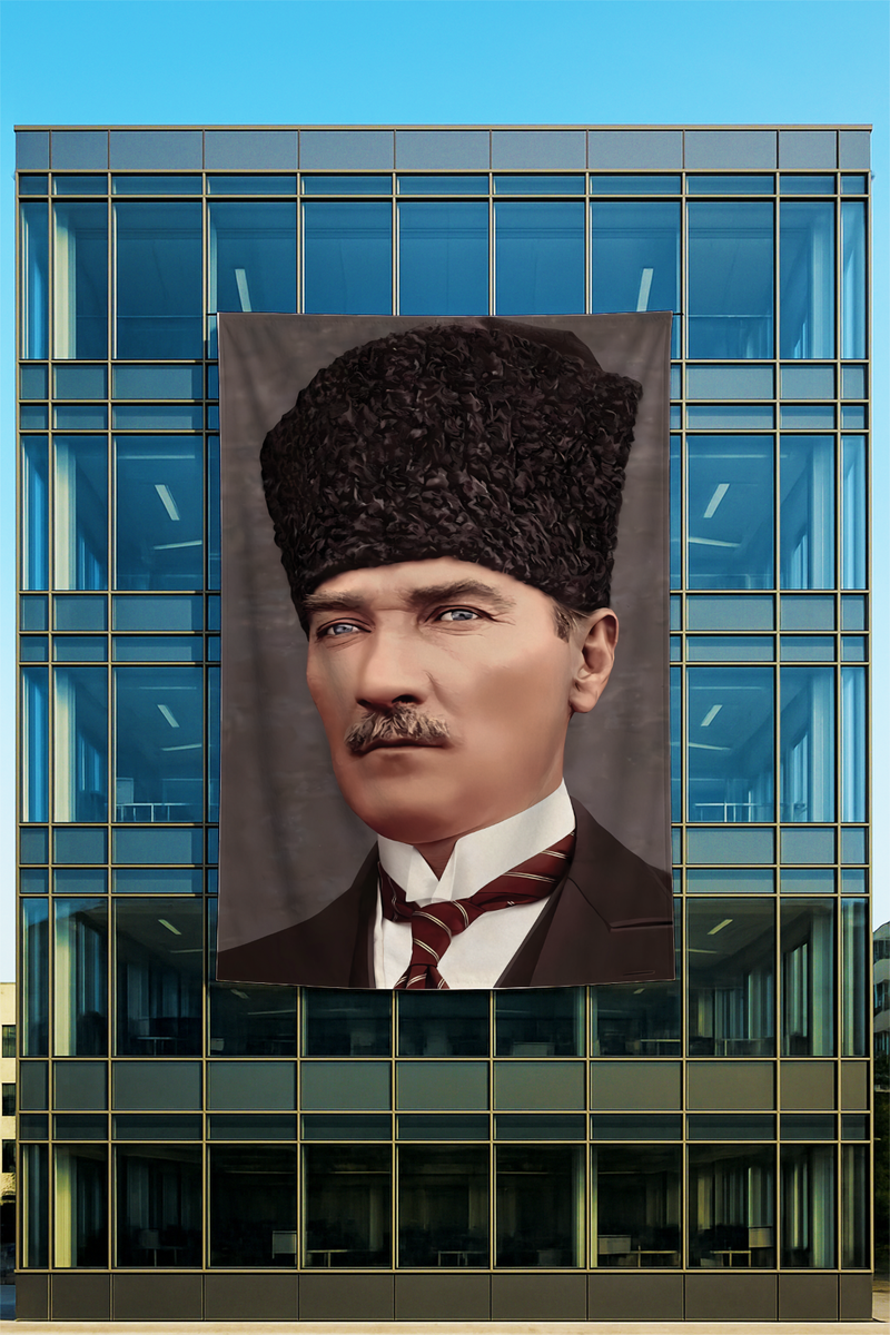Raşel Kumaş Kalpaklı Atatürk Posteri Sepya Sivil