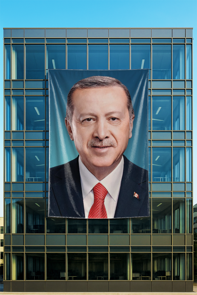 Raşel Kumaş Kırmızı Kravatlı Recep Tayyip Erdoğan Posteri
