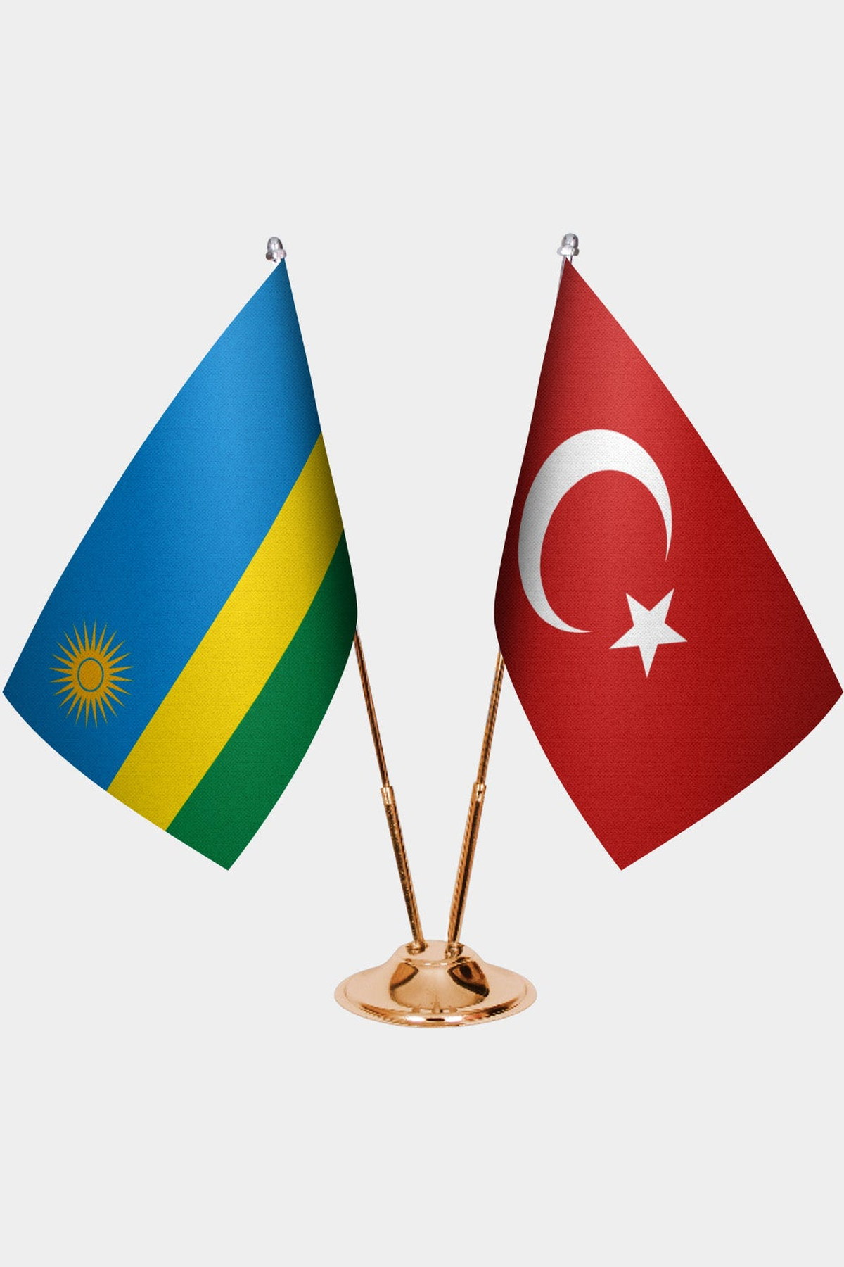 Ruanda ve Türkiye İkili Masa Bayrağı Seti kurulum görünümü